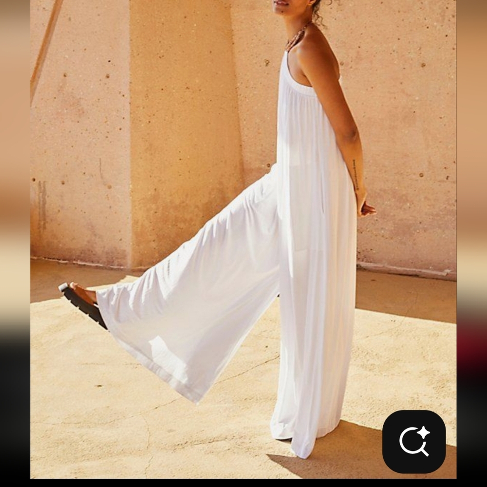 Free People Beach Sunday Stroll Elegant White One-Shoulder Jumpsuit